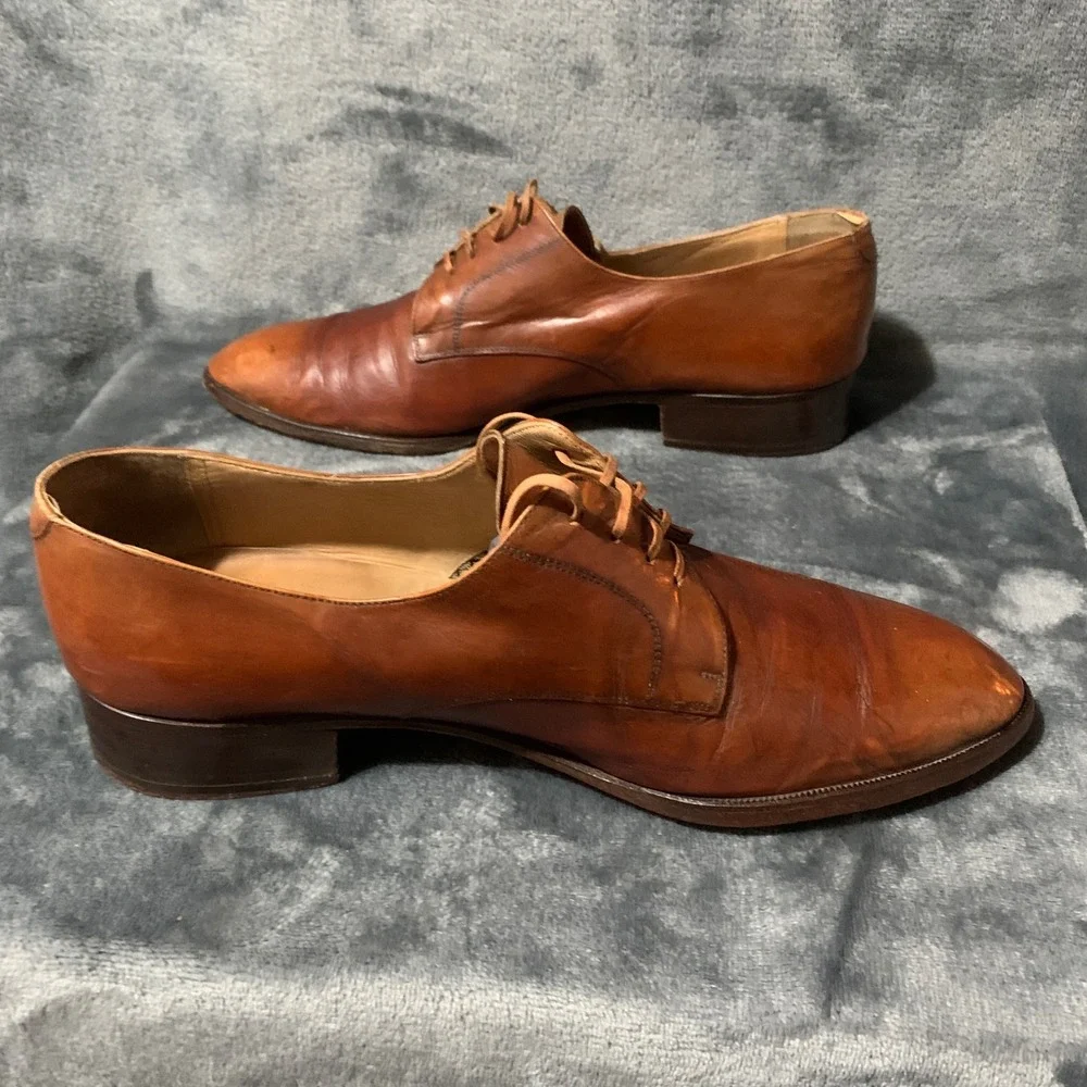 Bally Mens Brown Leather Derby Dress Shoes Made in Italy Lace Up Plain Toe 9.5